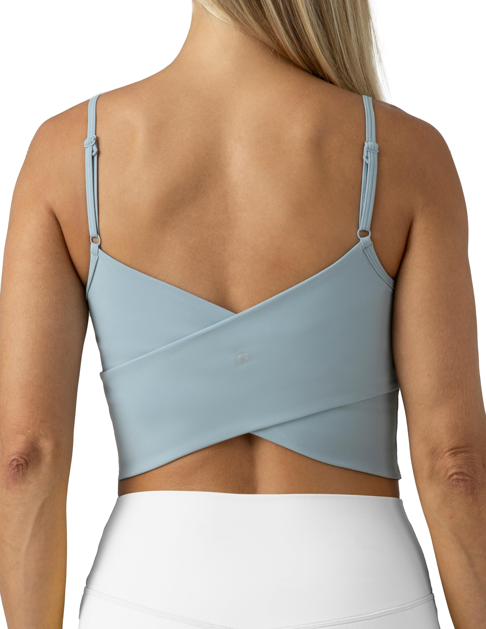 Colorfulkoala Women's Dreamlux Crop Tank Tops with Built in Bra Adjustable Spaghetti Strap Workout Yoga Camisole