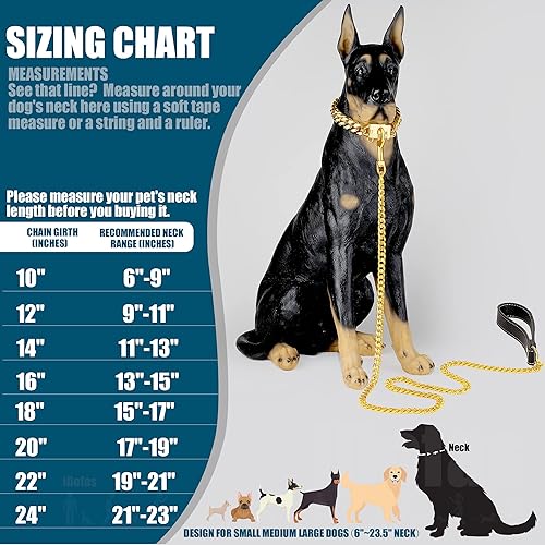 Miniatura 2 de iDofas Collar de cadena para perro, collar de perro de eslabones cubanos de oro de 0.551in, con hebilla a presión, chapado en oro de 18 quilates,