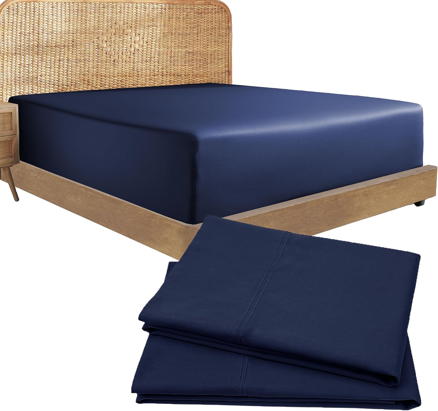 California Design Den Bedding Bundle - Full Fitted Sheet with 2 Pillowcases, 100% Organic Cotton Percale (Navy)