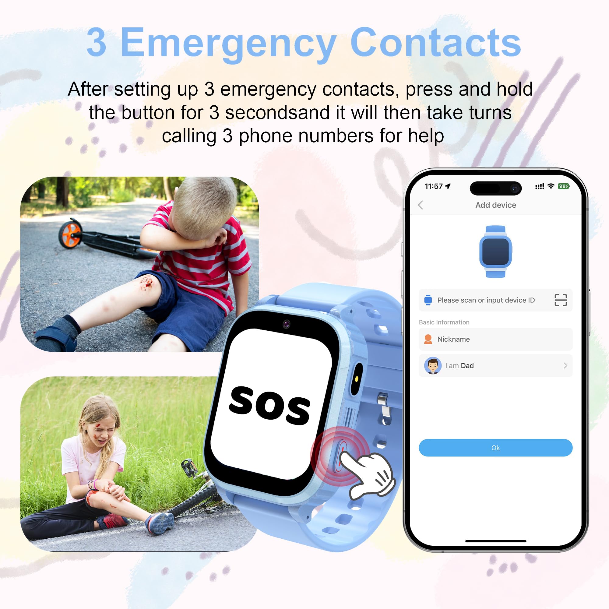 Smartwatch Bambini GPS, Orologio Smartwatch Bambini GPS Telefono