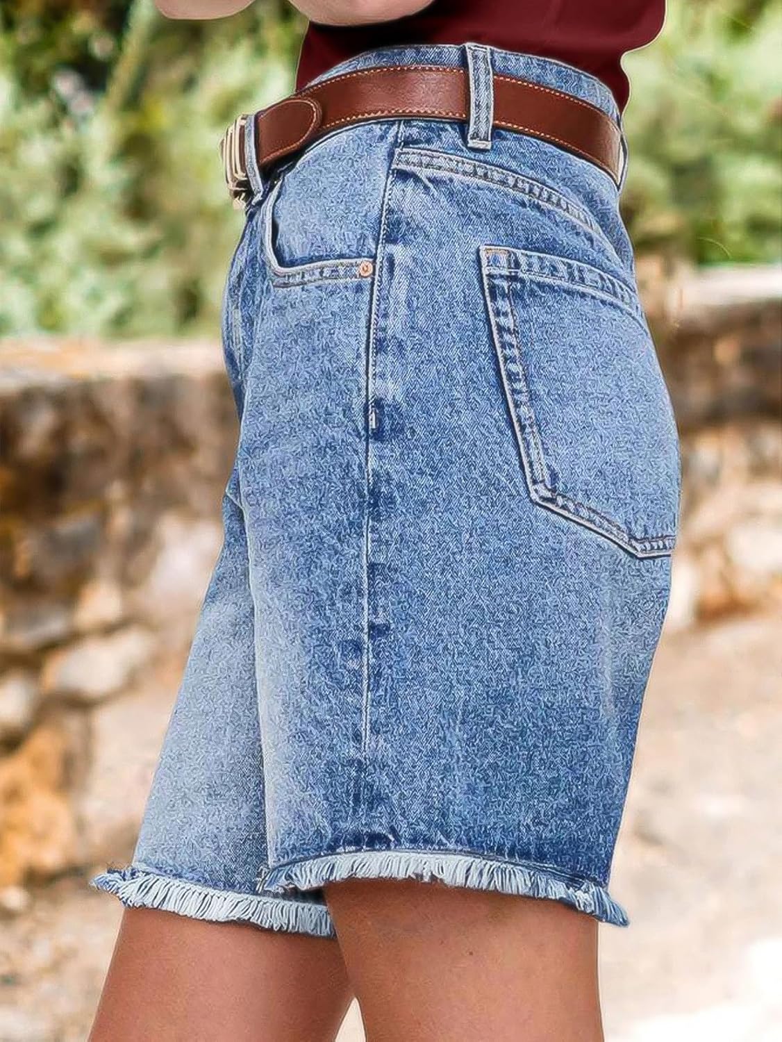Flamingals Women's Raw Hem High Waist Bermuda Shorts Casual Summer Shorts