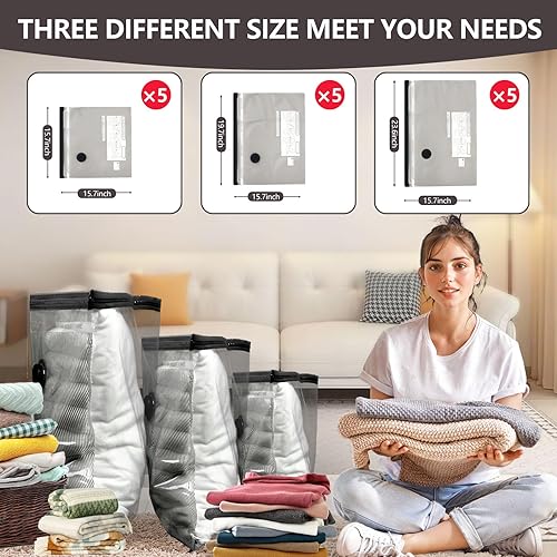 Miniatura 2 de Bolsas de almacenamiento al vacío para viajes, paquete de 15 bolsas de sellado al vacío con bomba eléctrica, bolsas de ahorro de espacio para