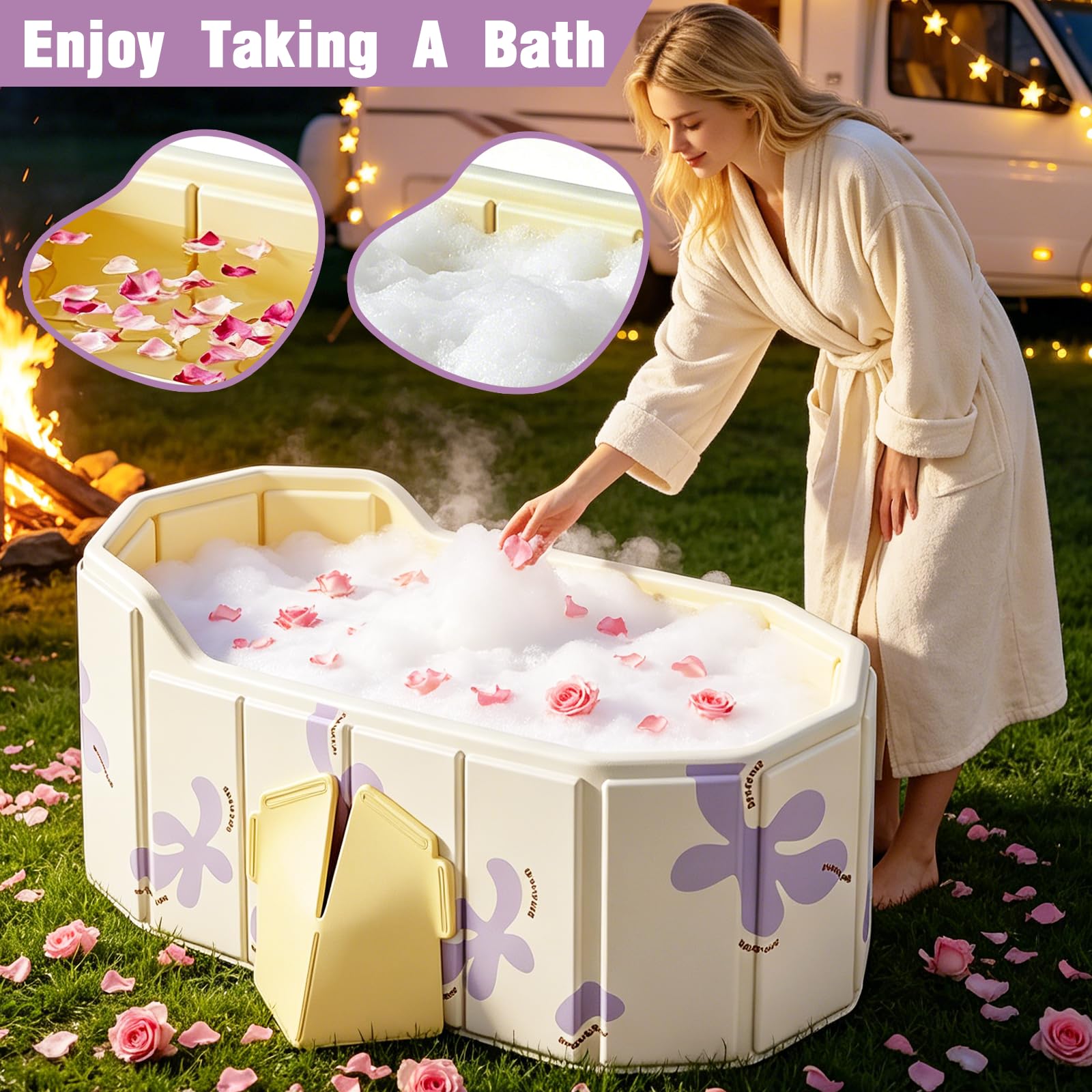 Vasca Da Bagno Pieghevole Adulti, Vasca Ghiaccio Portatile Per Doccia E Balcone Autoportante Interno Esterno Mastello Pieghevole Per Recupero Sportivo E Bagno Caldo 140x80x55 cm