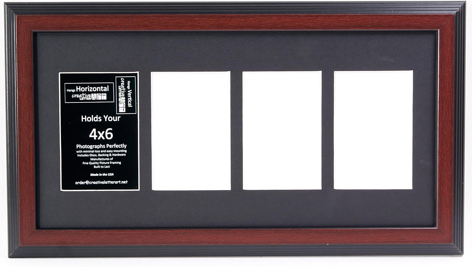 Creative Letter Art [10x20 4 Opening Mahogany Picture Frame with Glass to hold 4 by 6 Photographs including 10 by 20 inch Black Mat Collage
