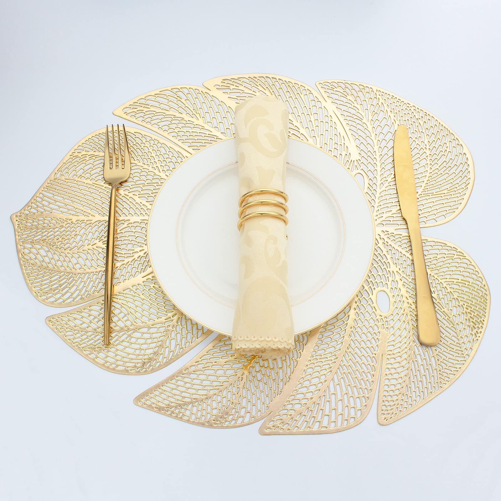 Leaf Shaped Place Mats for Table - Durable and Stylish Table Mats for Dining Room Decor - PVC Washable Heat Resistant Placemats for Dinner Gathering Party Decor (Gold,2 pcs)