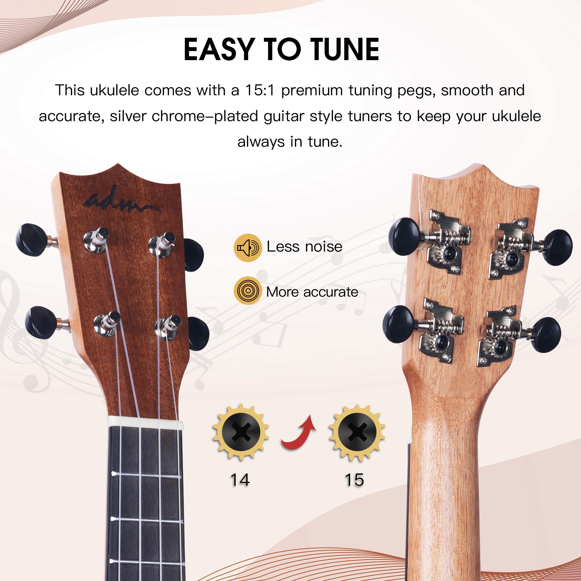 ADM Ukulele-Anfänger-Set, Mahagoni-Hawaii-Holz, Ukulelee-Set mit Ukulele, Starterunterricht für Kinder, Studenten und Erwachsene, Gelbbraun (Khaki, 58,4 cm)