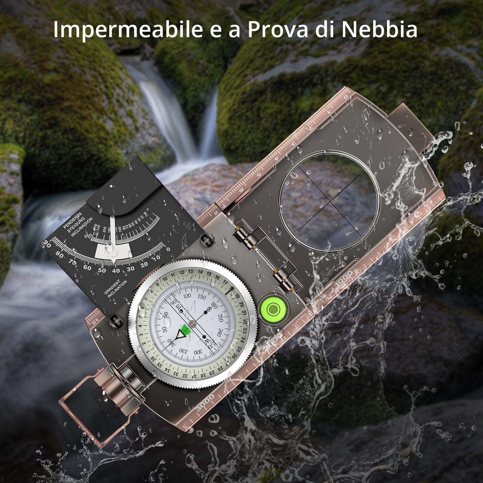 Anbte Bussola Militare,Navigazione Professionale Impermeabilee Luminosa con Clinometro e Livella a Bolla-Portatile Bussola in Metallo per Campeggio/Geologia/Escursionismo con Custodia