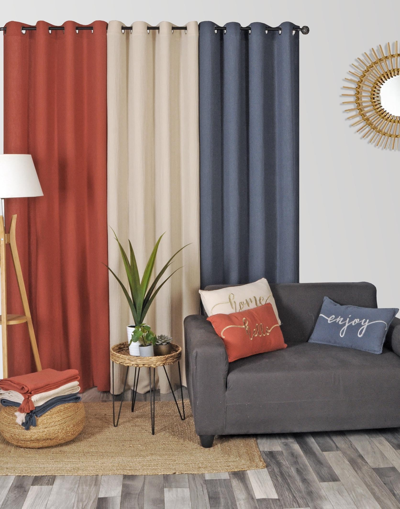 Atout Ciel Tenda in doppia garza di cotone con occhielli 130 x 240 cm beige
