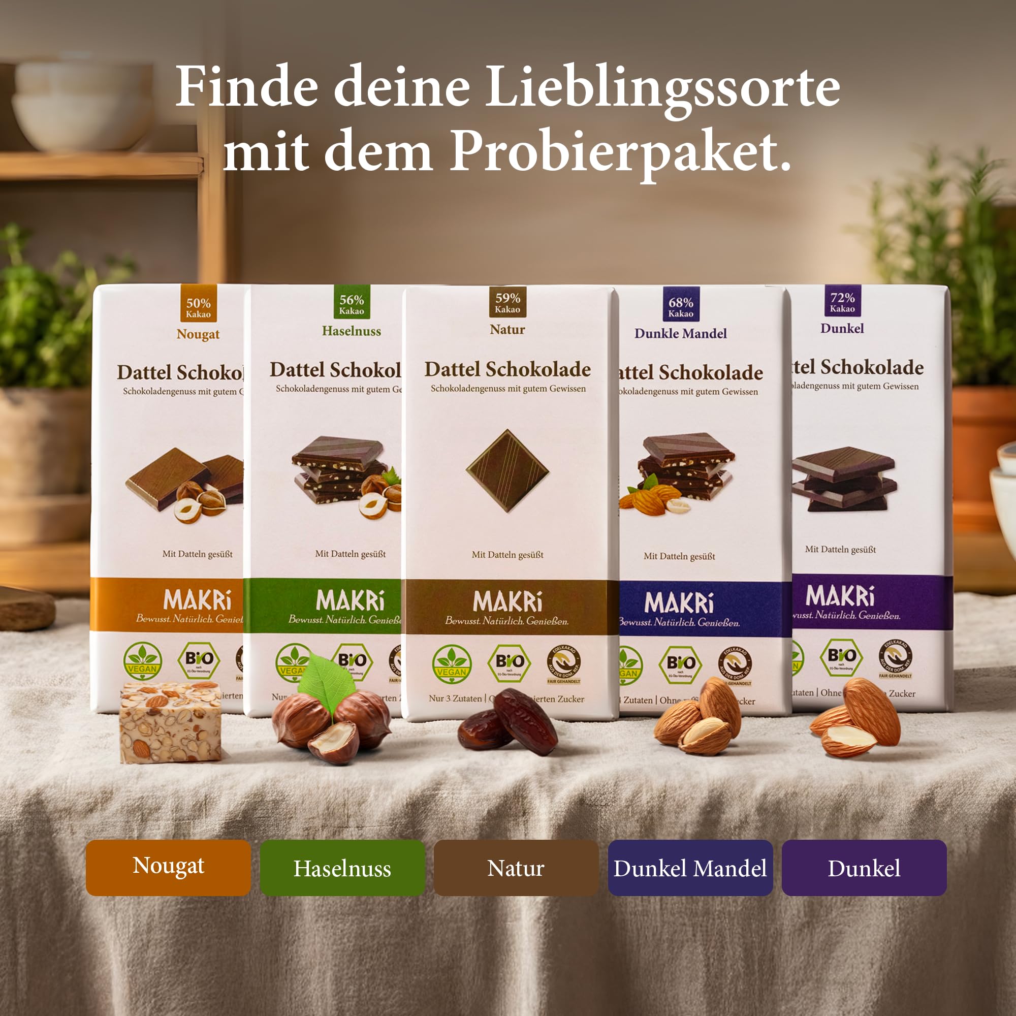 MAKRi® BIO Dattel Schokolade Probierpaket (5 Sorten) | Mit Datteln Gesüßt | Dattelschokolade Ohne Raffinierten Zucker | Vegane & Dattelsüsse Bio, Fair Gehandelt (10)
