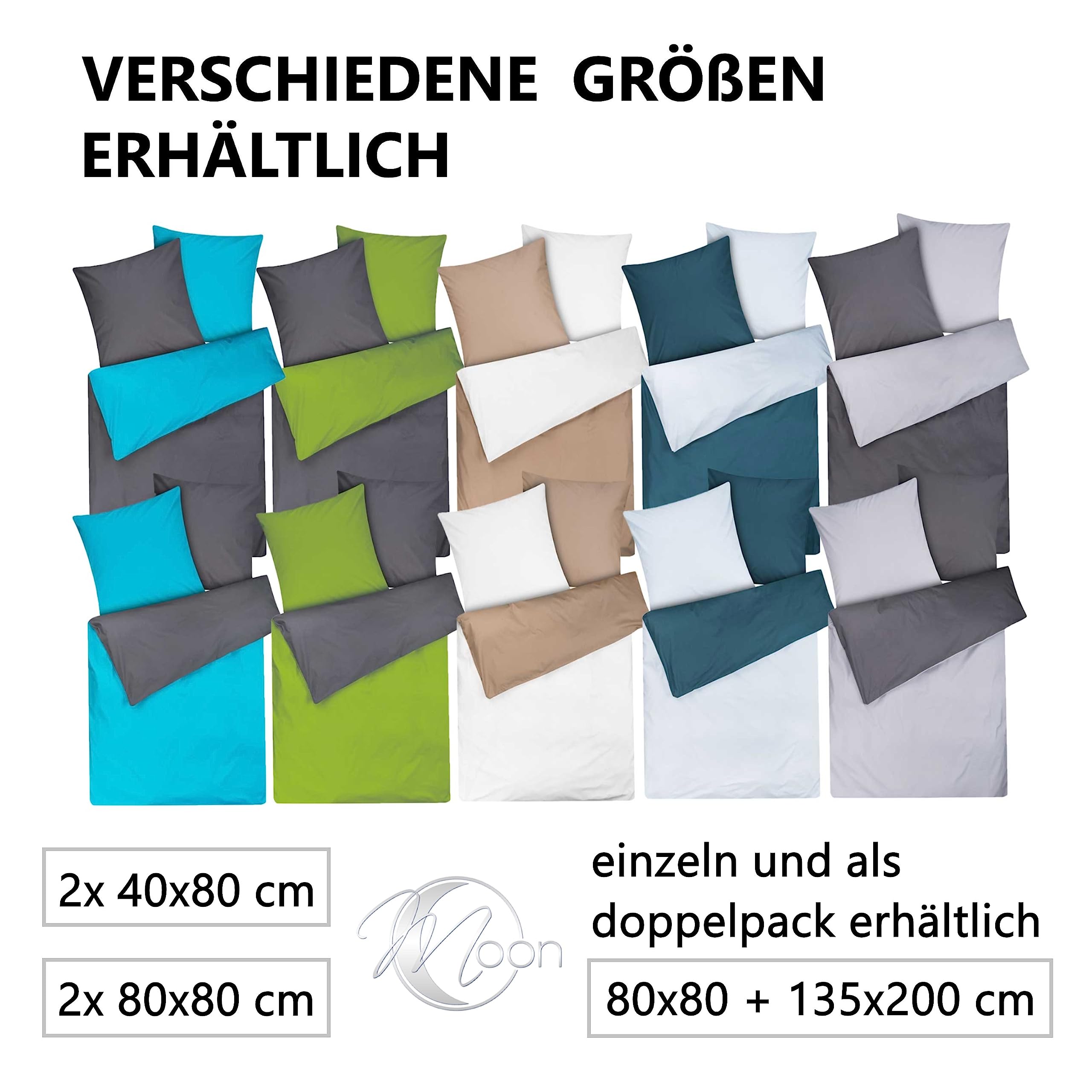 Moon 2er Pack Renforcé Uni Wendebettwäsche, Bettwäsche aus 100% Baumwolle, 135x200 / 80x80 (anthrazit/grün)