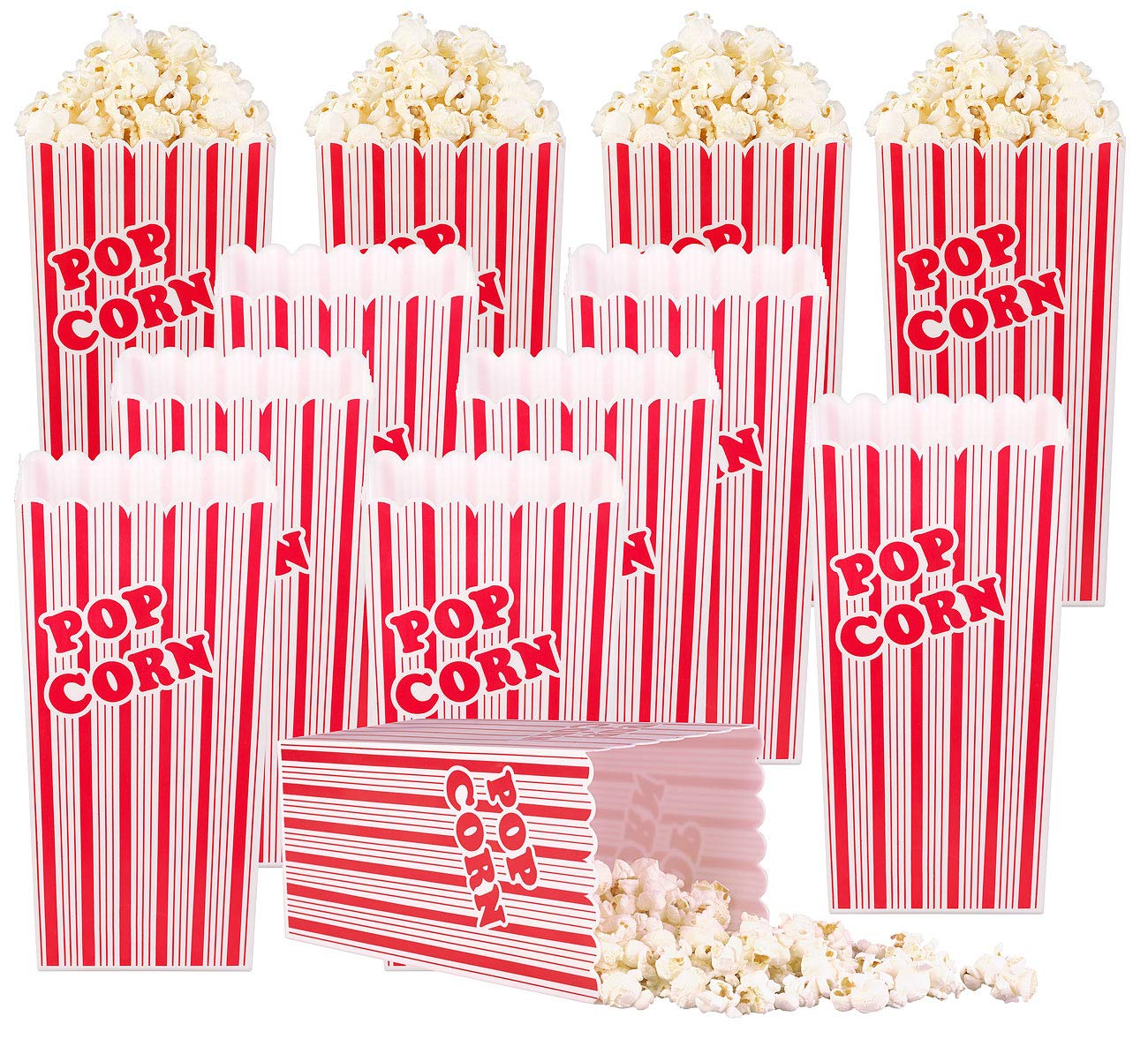 infactory Popcorneimer: 12er-Set Wiederverwendbare Popcorn-Boxen, 2 Liter, rot-weiß gestreift (Popcorn Schüssel Plastik, Becher Plastik, Box)