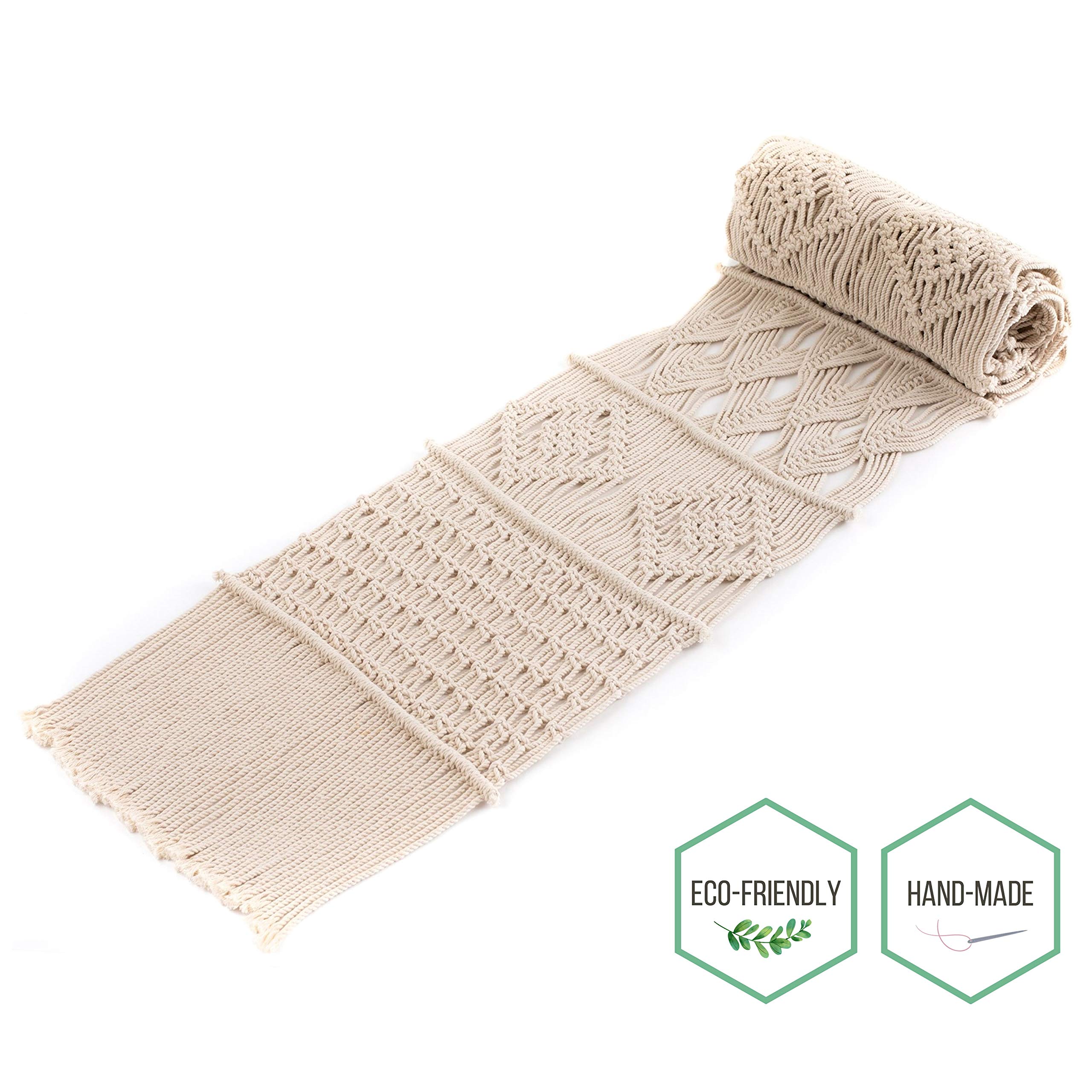 Macrame Table Runner, Boho Table Runner 86 x 13 inches, Perfect for Bohemian Decor, Boho Wedding Table Decor, Hand Woven Off White Table Runners for Dining Room, Coffee Table or Decorations for Home