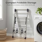 EZHOME Foldable Clothes Drying Rack, Stainless Steel Heavy Duty Laundry Hanger with Shoe Clips, Indoor Outdoor Use, 50KG Load, 164×61×120cm, Collapsible & Space Saving Design, YLT-0501C