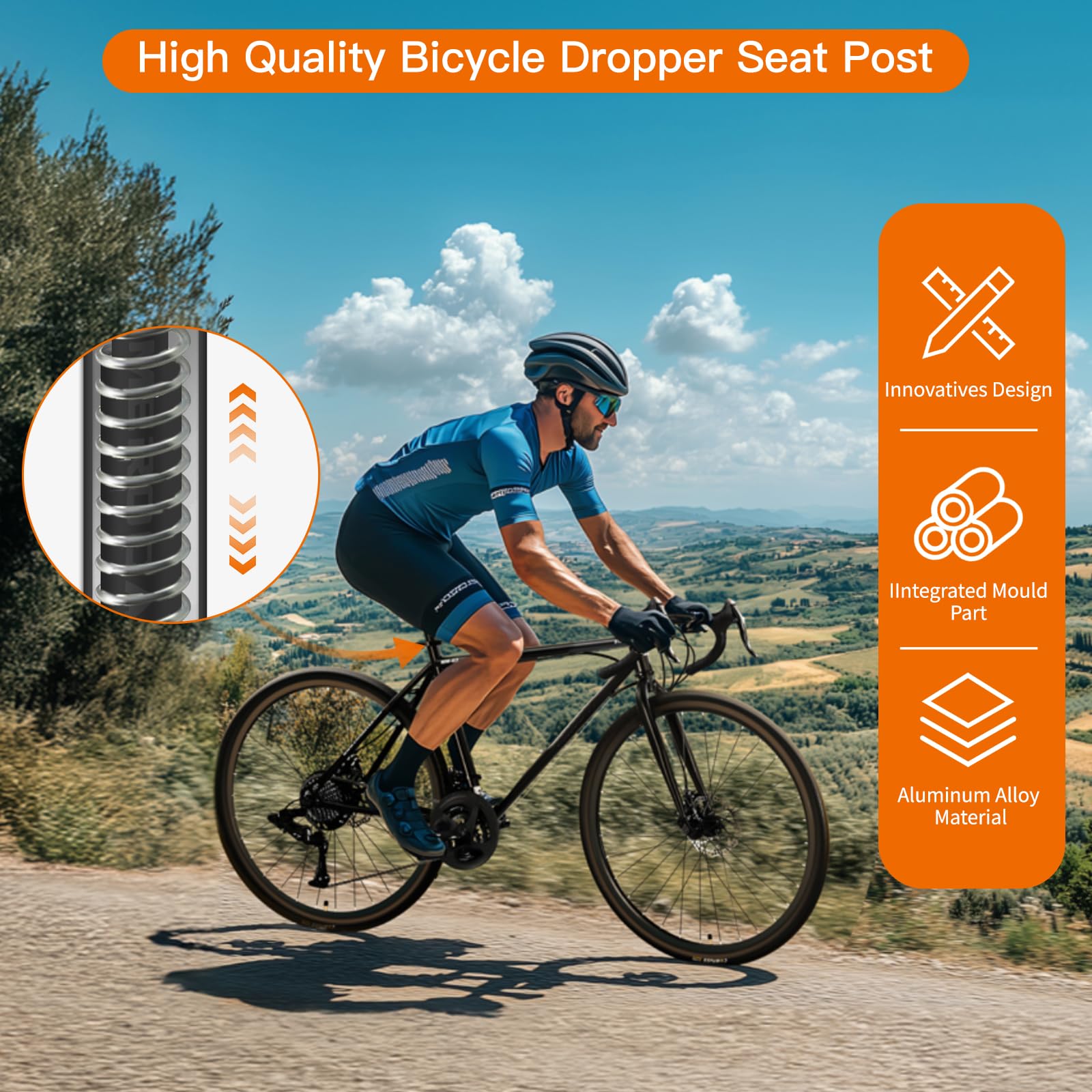 Tija telescópica para Bicicleta, de aleación de Aluminio de 30,9/31,6 mm, telescópica hidráulica para Adultos, con Control de Cable y Altura Ajustable