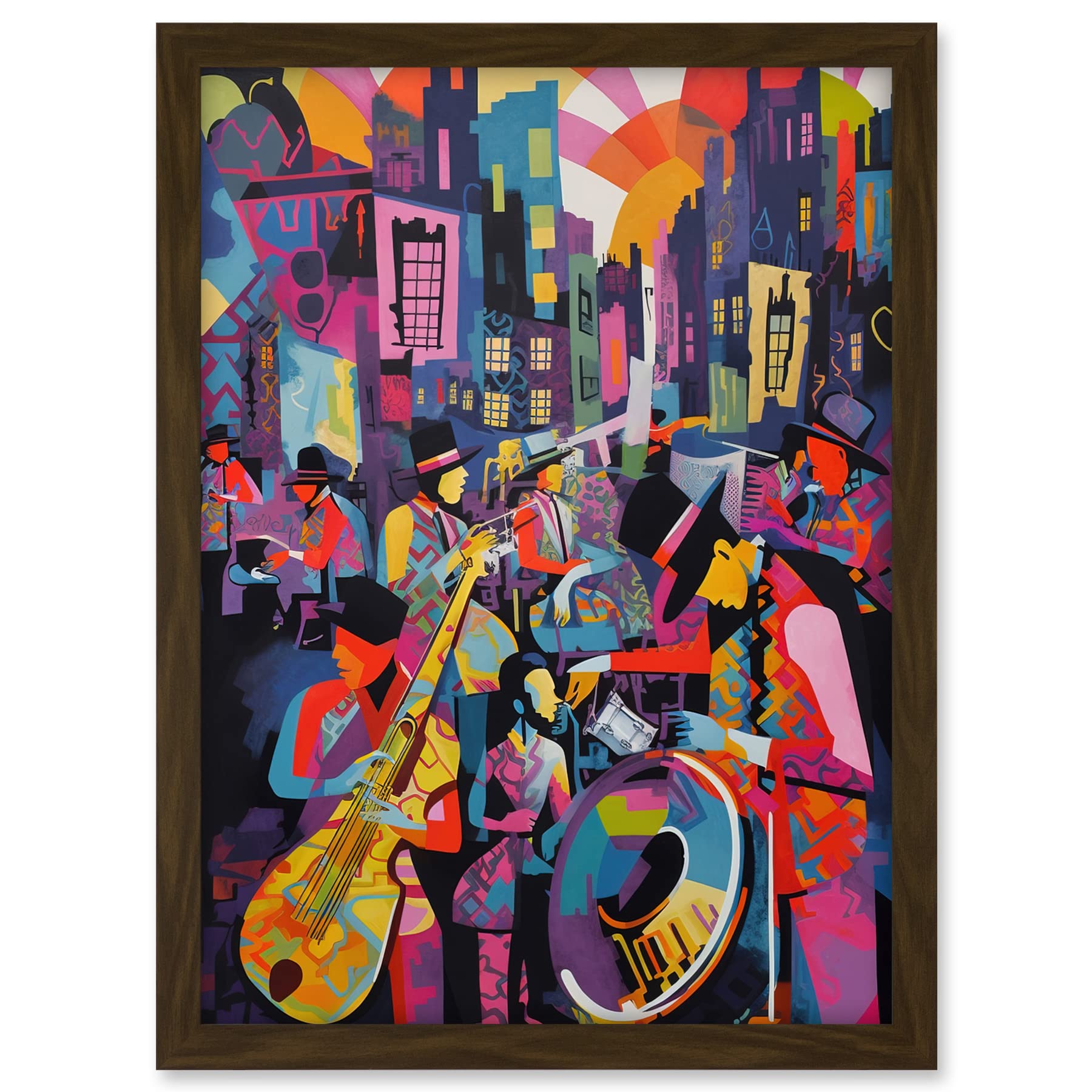 Artery8 New Orleans Jazz Festival Street Musicians Playing Music City at Sunset Abstract Modern Painting Artwork Framed A3 Wall Art Print