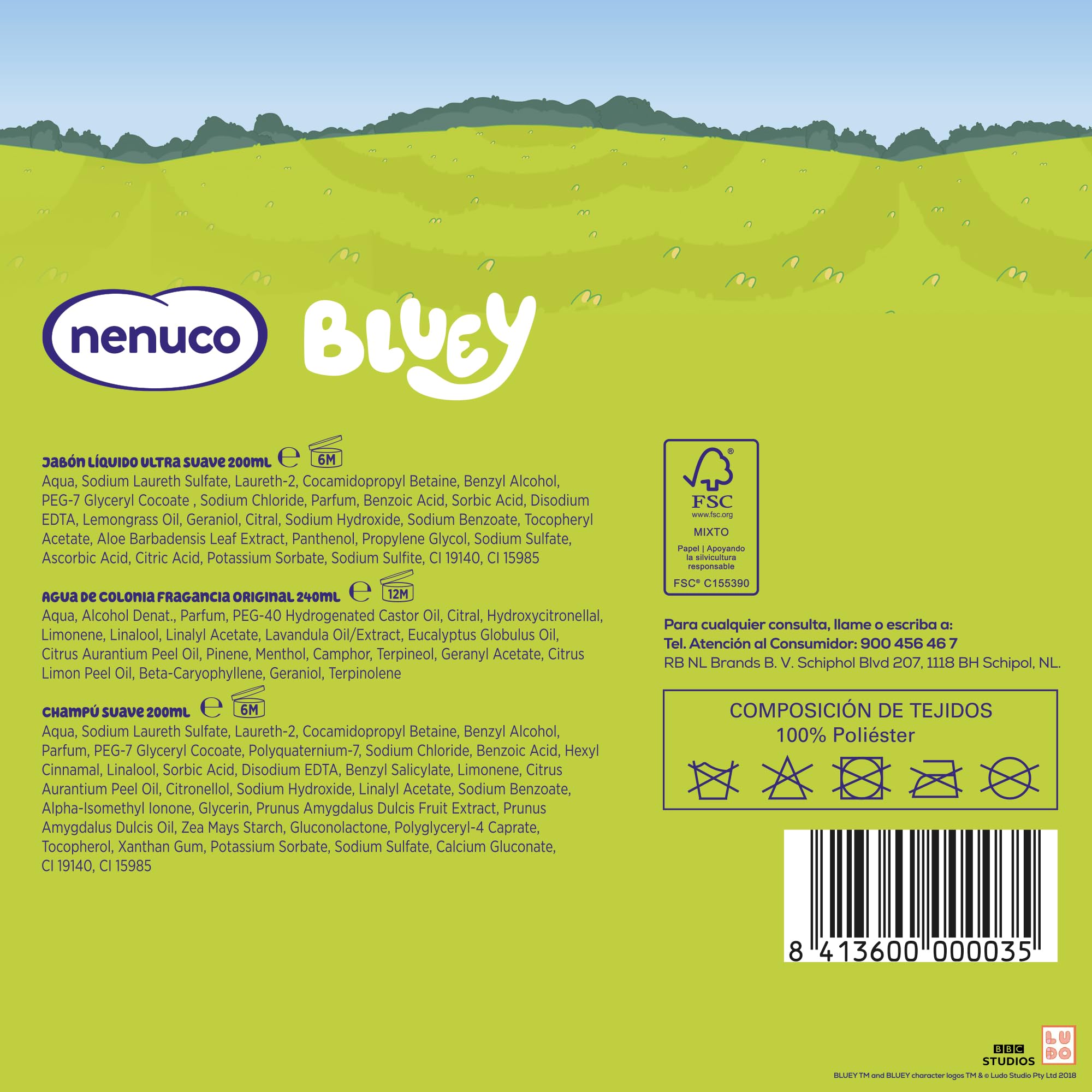 Nenuco Pack Infantil Mochila Bluey – Edición Limitada, con Champú Suave 200 ml, Jabón Líquido 200 ml y Colonia Nenuco 240 ml