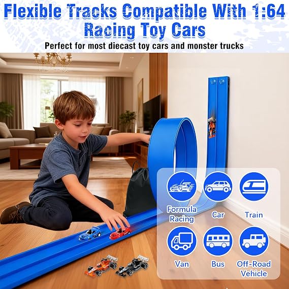 20 Ft Flexible Race Track Toys, Flex Race Car Ramp Track