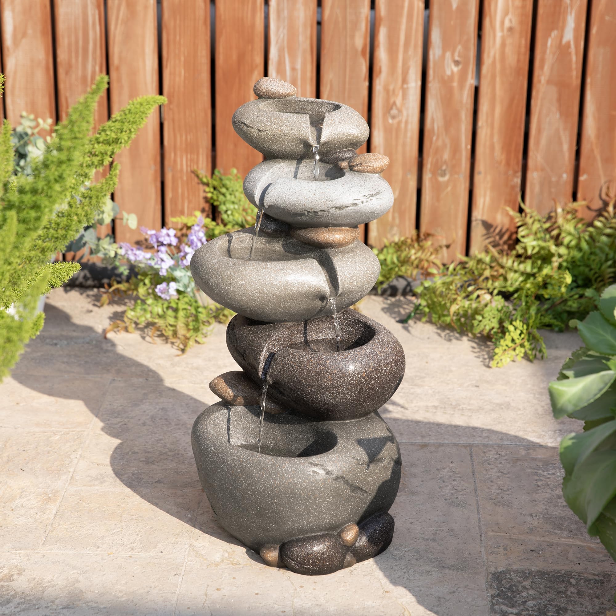 Glitzhome 5-Tiered Stacked Pebbles Outdoor Fountain