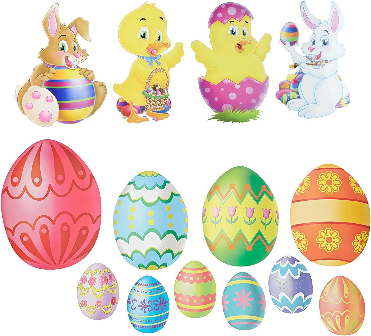14 Easter Cutout Decorations Baby Chick, Duck, Bunnies