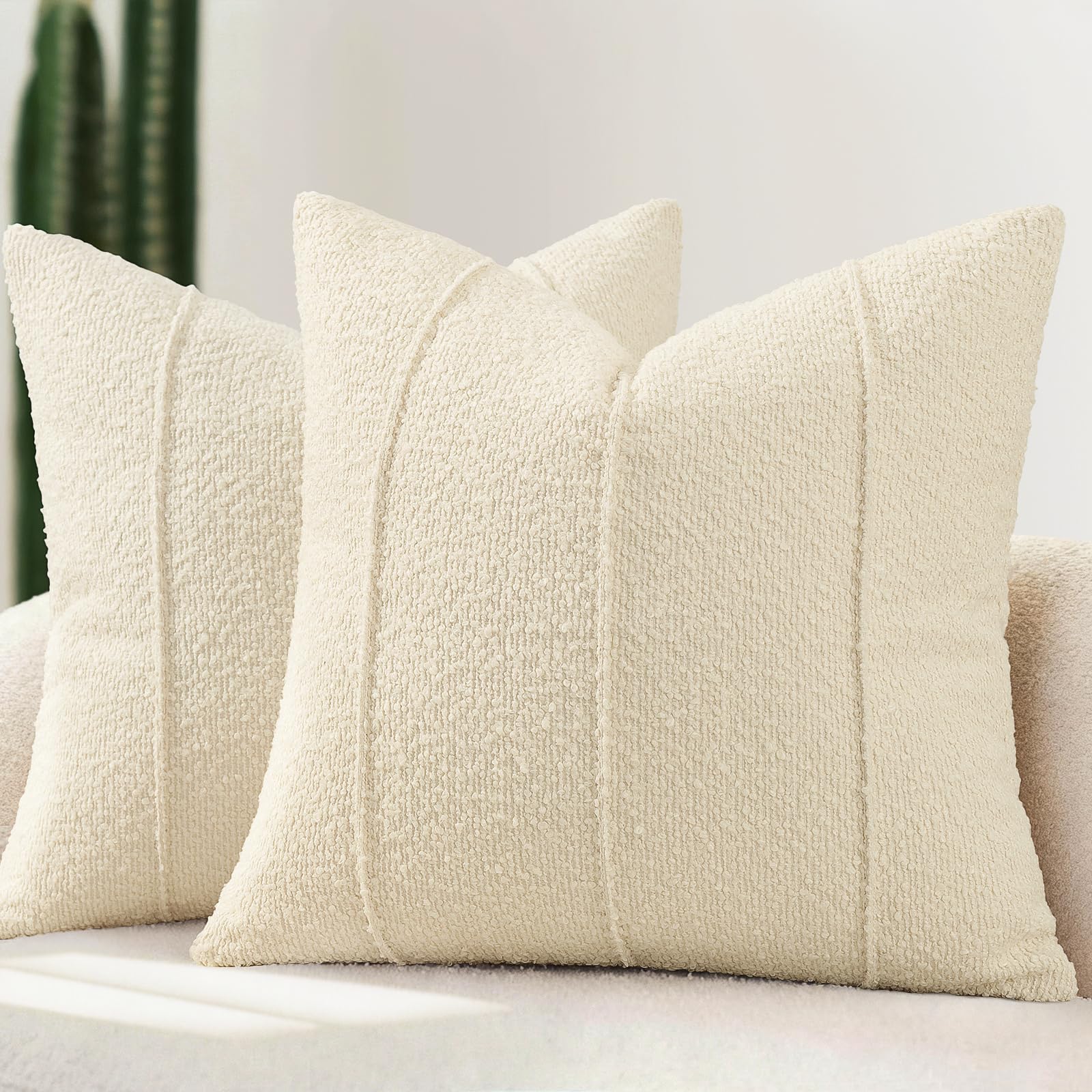 YCOLL Bouclé Kissenbezug 2er Set, Weiche Struktur Kissenbezüge mit Streifen, Moderne Kuschelige Dekokissen für Sofa, Couch & Bett, Kissenhüllen für Wohnzimmer