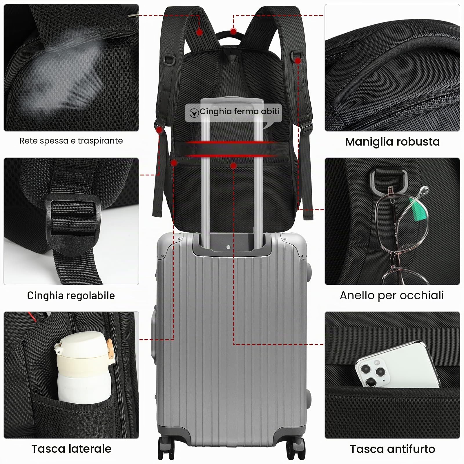 NEWHEY Zaino Uomo 17,3 Pollici con Scomparto Isolato per il Pranzo e Porta USB Zaino Termica Zaino da Viaggio Impermeabile Borsa Termica Porta Pranzo per Picnic Donna Lavoro Scuola Nero