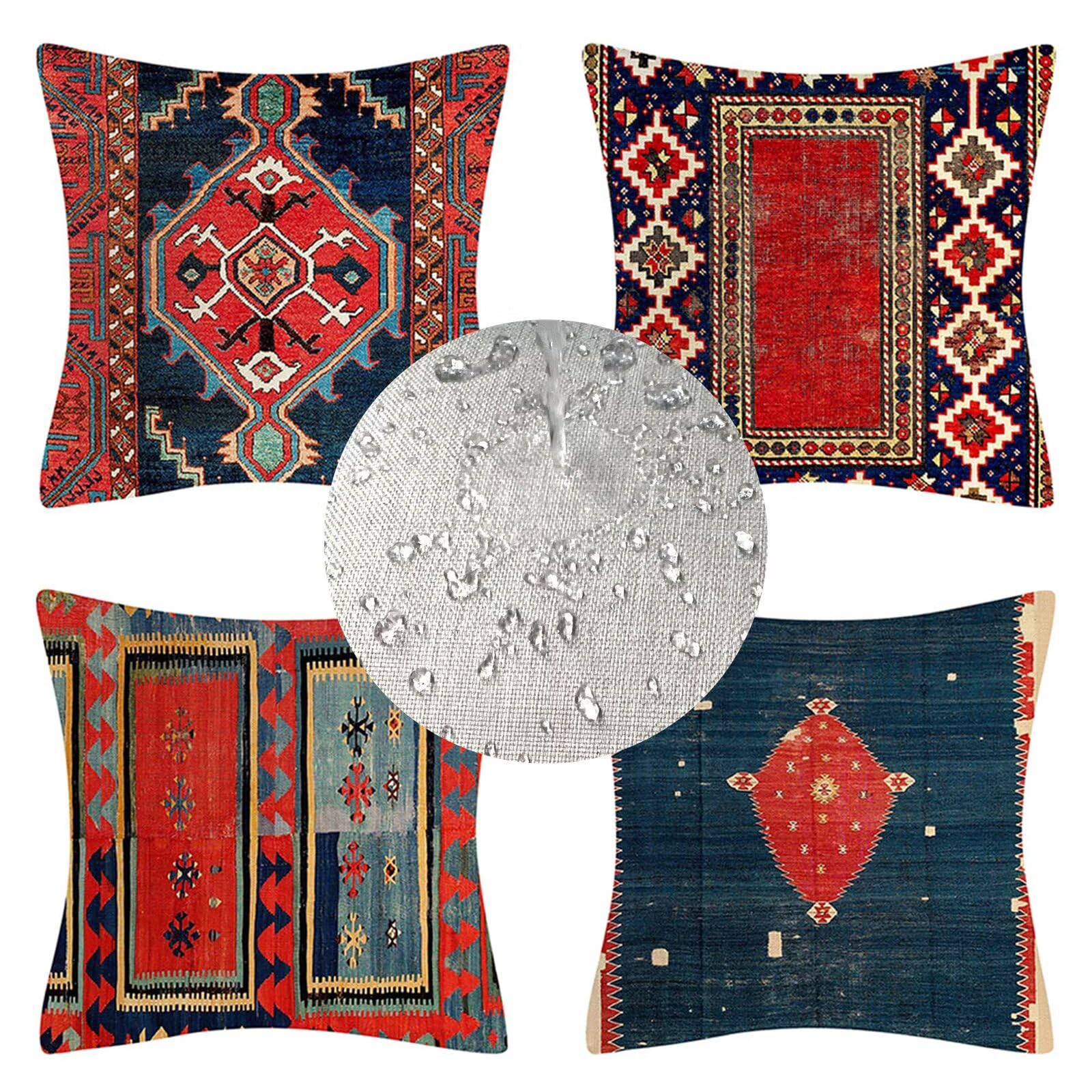 rosso Cuscini per Divano 65x65cm 4 Pack Cuscini da Esterno Bohémien Piazza Copricuscini Divano, Stampa HD Doppia Faccia Lino Impermeabile Copricuscini per Giardino Decorativi Guanciale Letto N-369