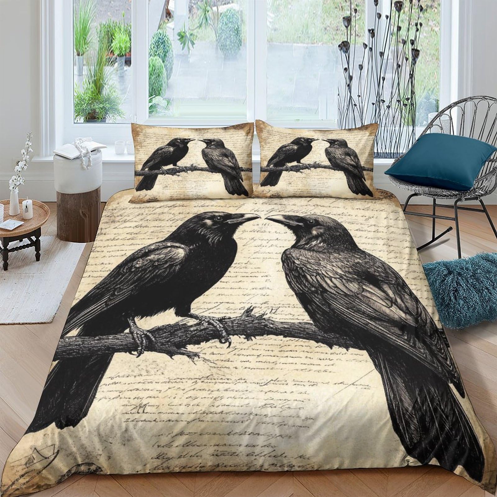 Ctjqhvkz Style-6 3D Printed Raven Art Fitted Sheet Microfiber Soft Anti-Slip Bird Illustration Mattress Cover For Bedroom Decor Single（135X200cm）