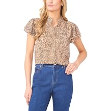CeCe Womens Double Flutter Sleeves Open Collar Hidden Placket Top