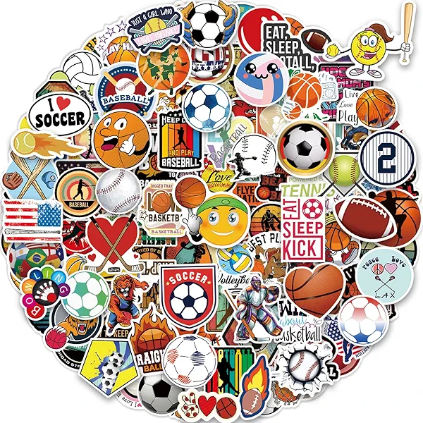 pcnearty 300 Pcs Sport Stickers for Kids, Sport Water Bottle Stickers, Vinyl Waterproof Laptop Sticker for Water Bottle, Bulk Sticker Packs for Boys Kids Classroom Prizes for Elementary Students