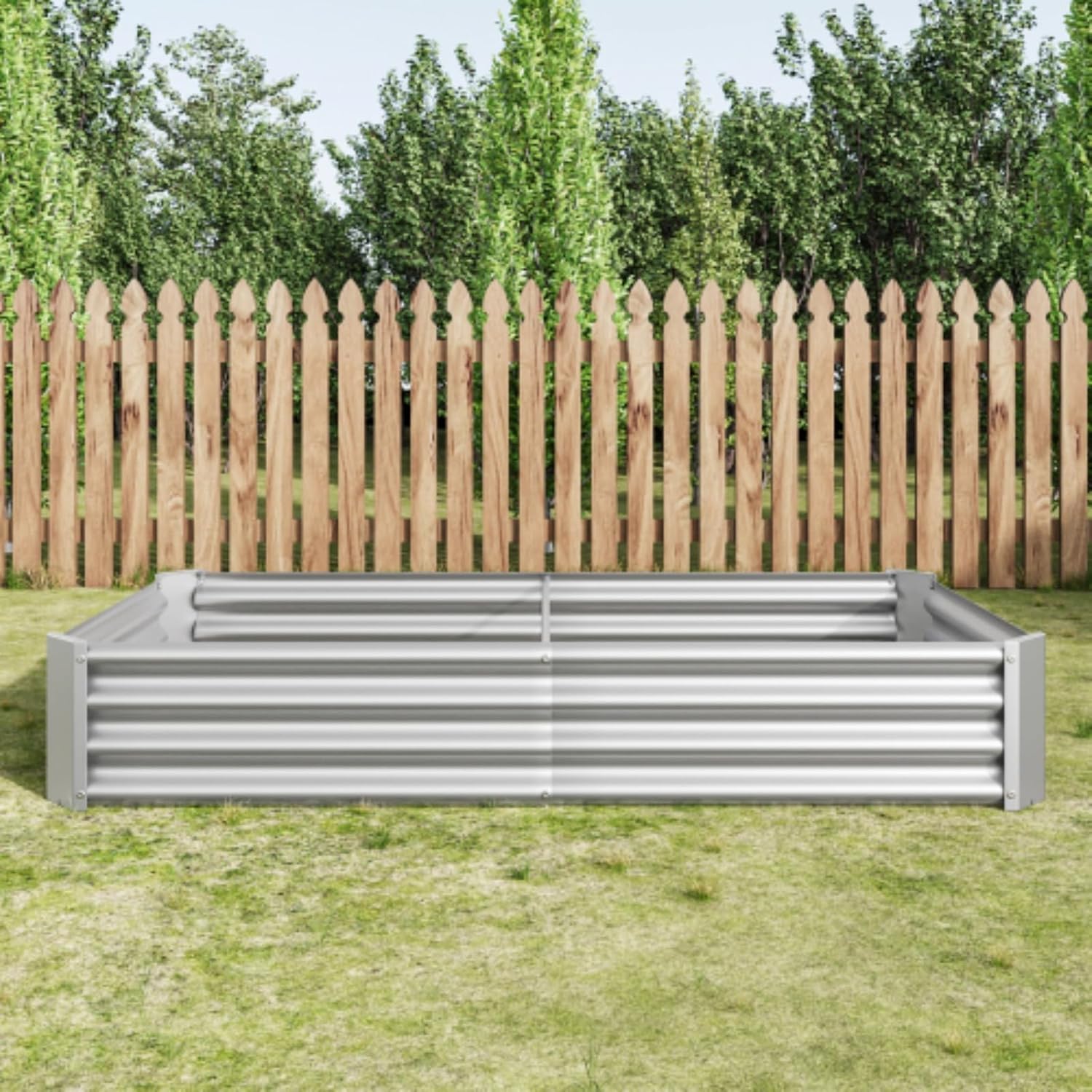 Raised Garden Bed Kit Outdoor Metal Patio Planter Box Planting Bed for Flower Planters, Vegetables Herb, Silver, 6×3×1ft