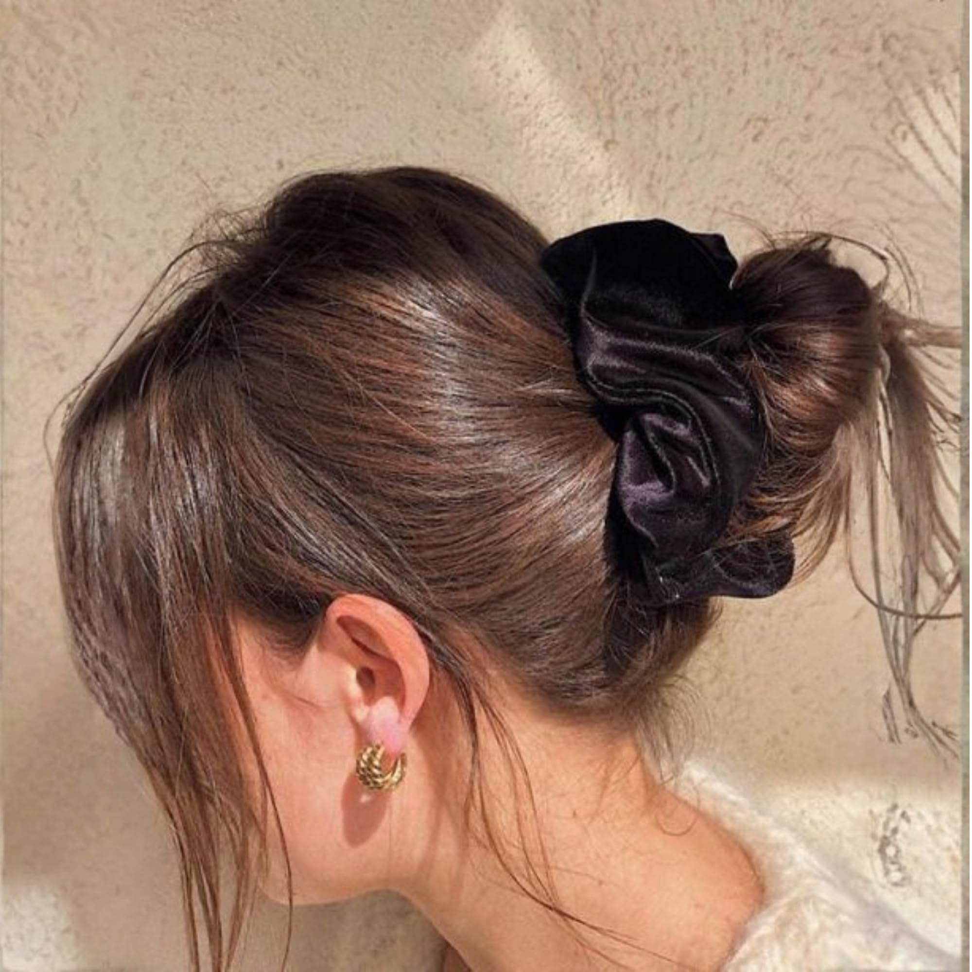 HAIRBERRY Handmade Peach /Off White /Black Satin Scrunchies Set of 3 for Women & Girls | Soft Elastic Hair Ties – No Damage | Stretchable Hair Bands for Thick & Thin Hair – Stylish & Comfortable | Ponytail Holders | 1