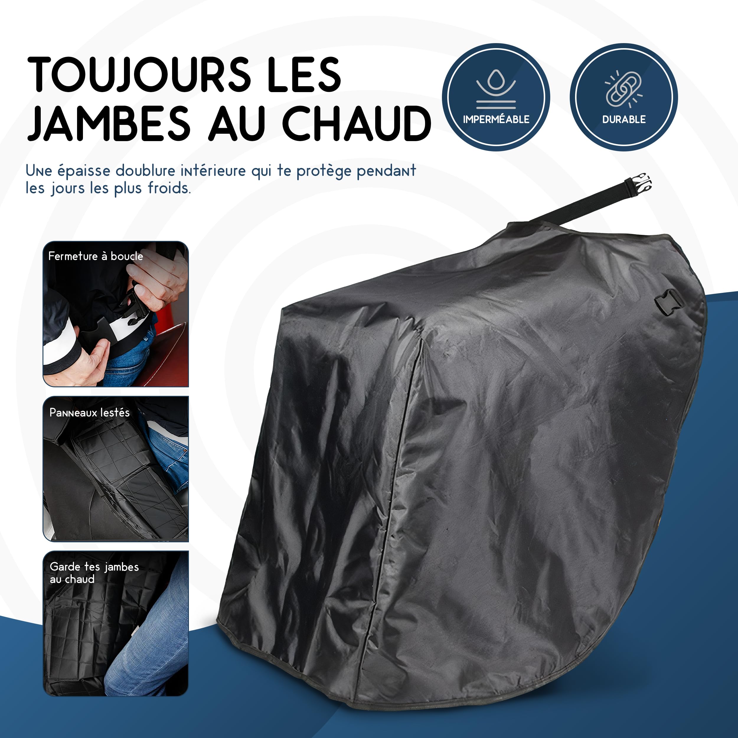 Tablier Scooter Universel, Jupe et Manchon Scooter Étanche, Protection Moto Homme Contre Pluie et Froid, Accessoires Coupe-Vent avec Bandes Réfléchissantes pour Scooter