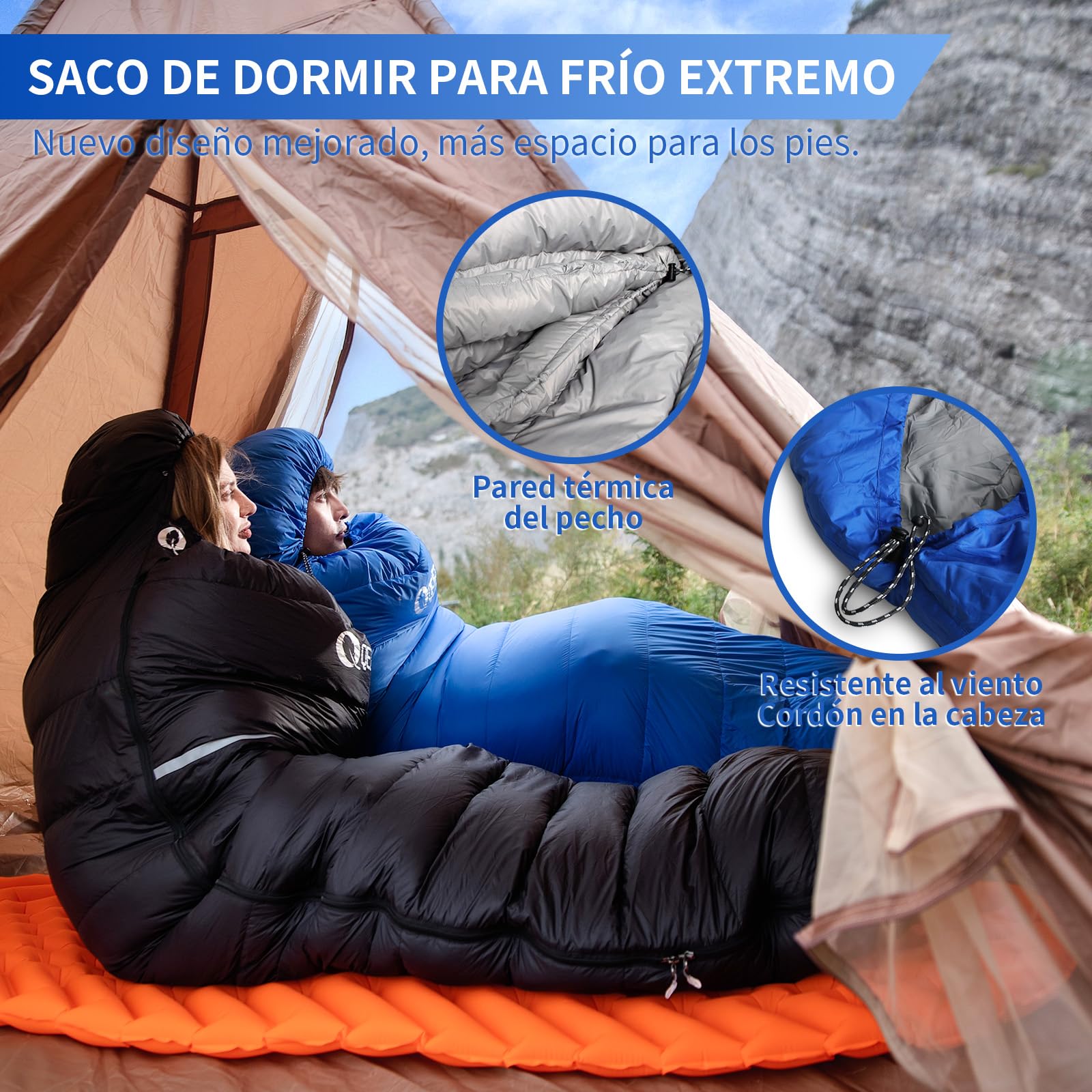 Saco de Dormir Plumón 220 cm x 80 cm 10 ℃ / 0 ℃ / -10 ℃ /-20℃ Saco de Dormir 4 Estaciones Ultraligero Adultos y Niños,Sleeping Bag para Camping y Senderismo
