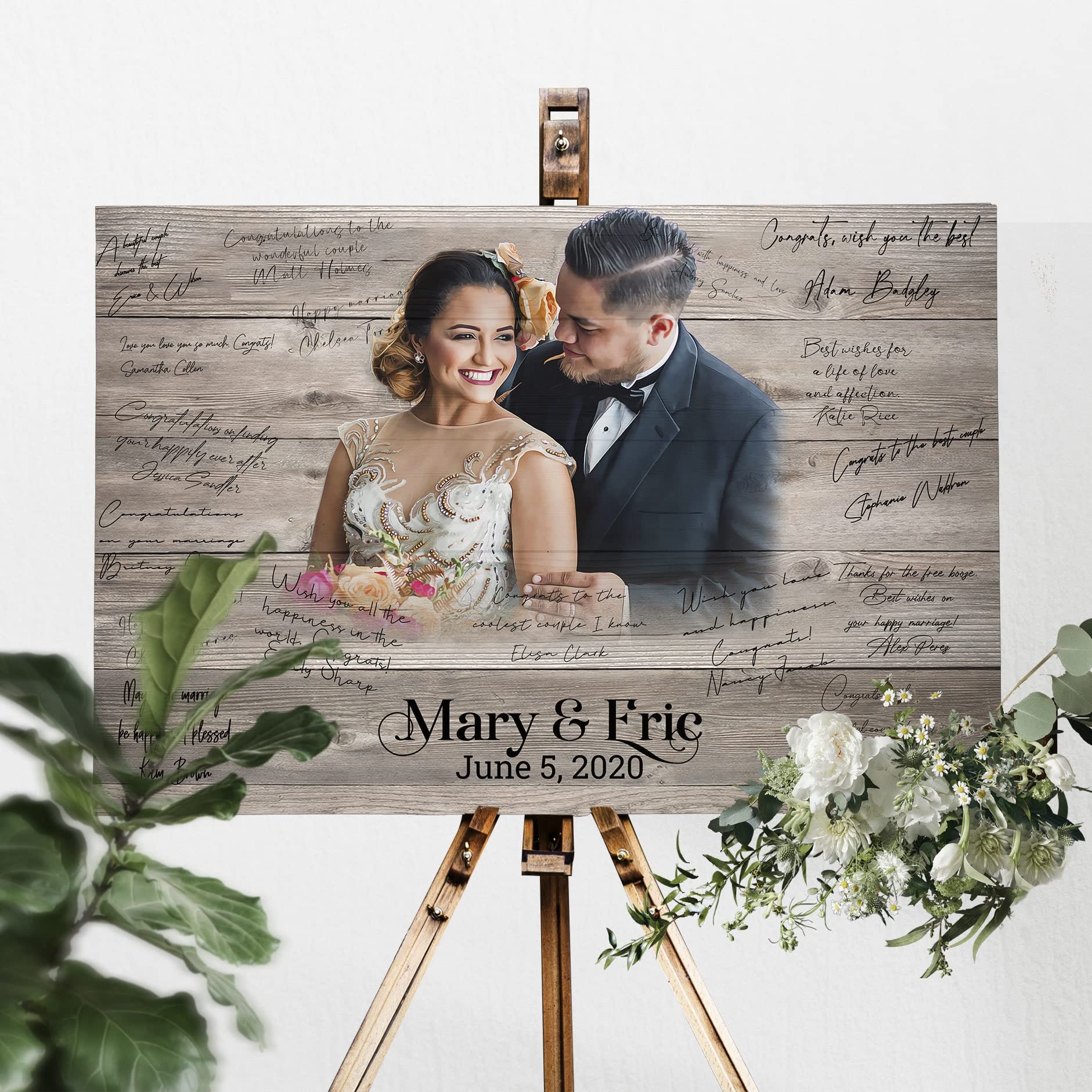 Awesometik Custom Portrait from Photo - Wedding Painting on Wood, Rustic Wedding Decor