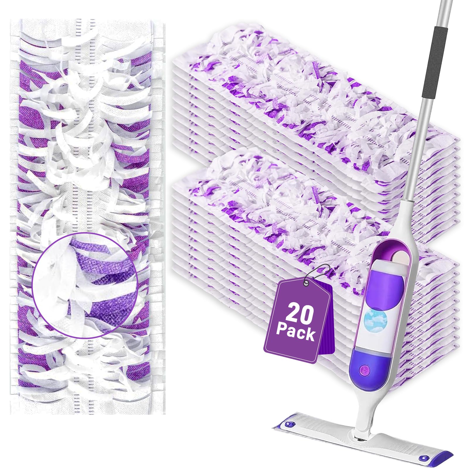 20 Pack Disposable Power Mop Refill Pads Compatible with Swiffer Power Mop, Replacement Mopping Pads for Swiffer Multi-Surface & Wood Powermop Refills, Wet Pads Refill for Floor Cleaning