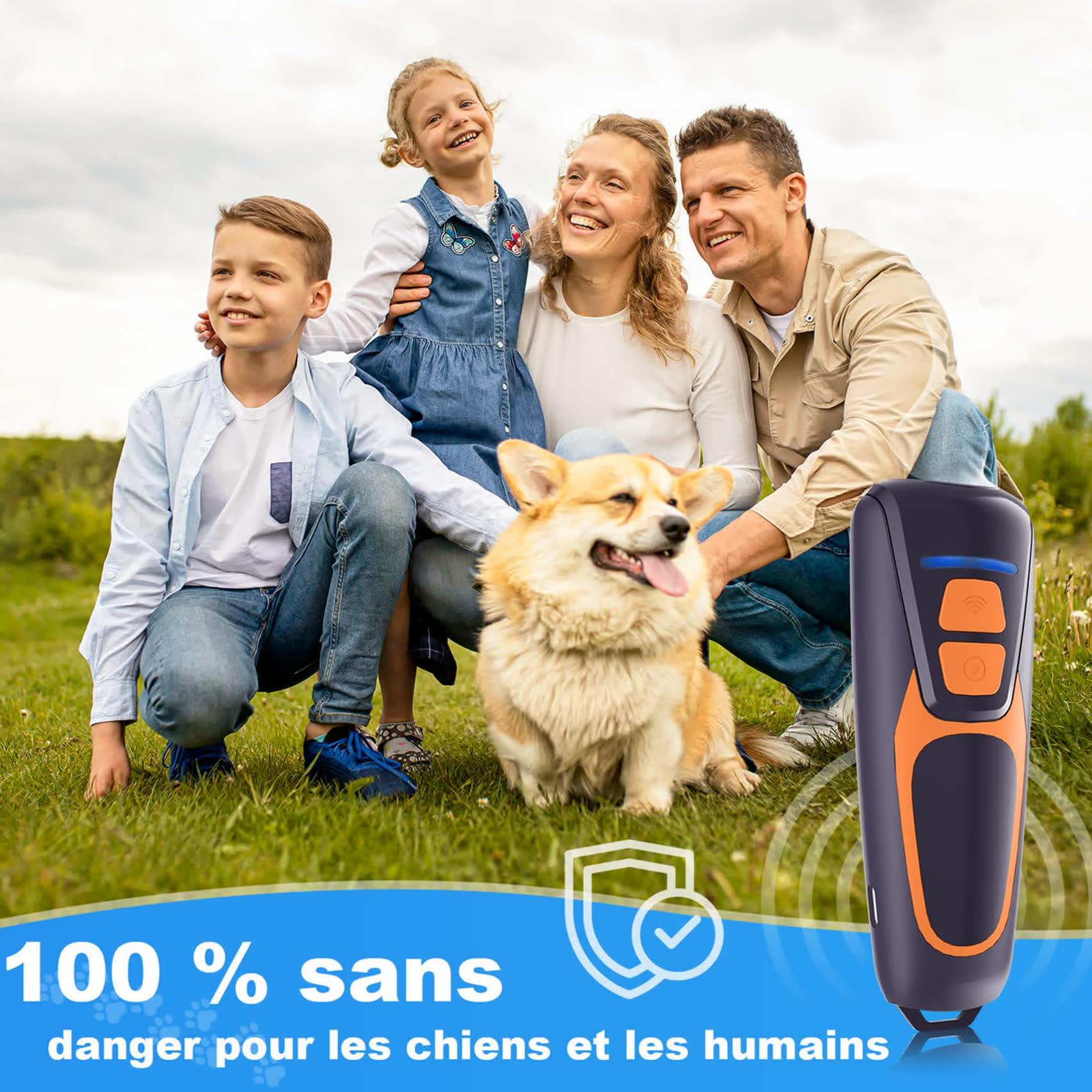 Anti Aboiement Chien Ultrason Puissant - Appareil de Dissuasion à ultrasons pour Chien - Portée de 15 m - Dispositif Anti-aboiement à ultrasons pour l'intérieur et l'extérieur