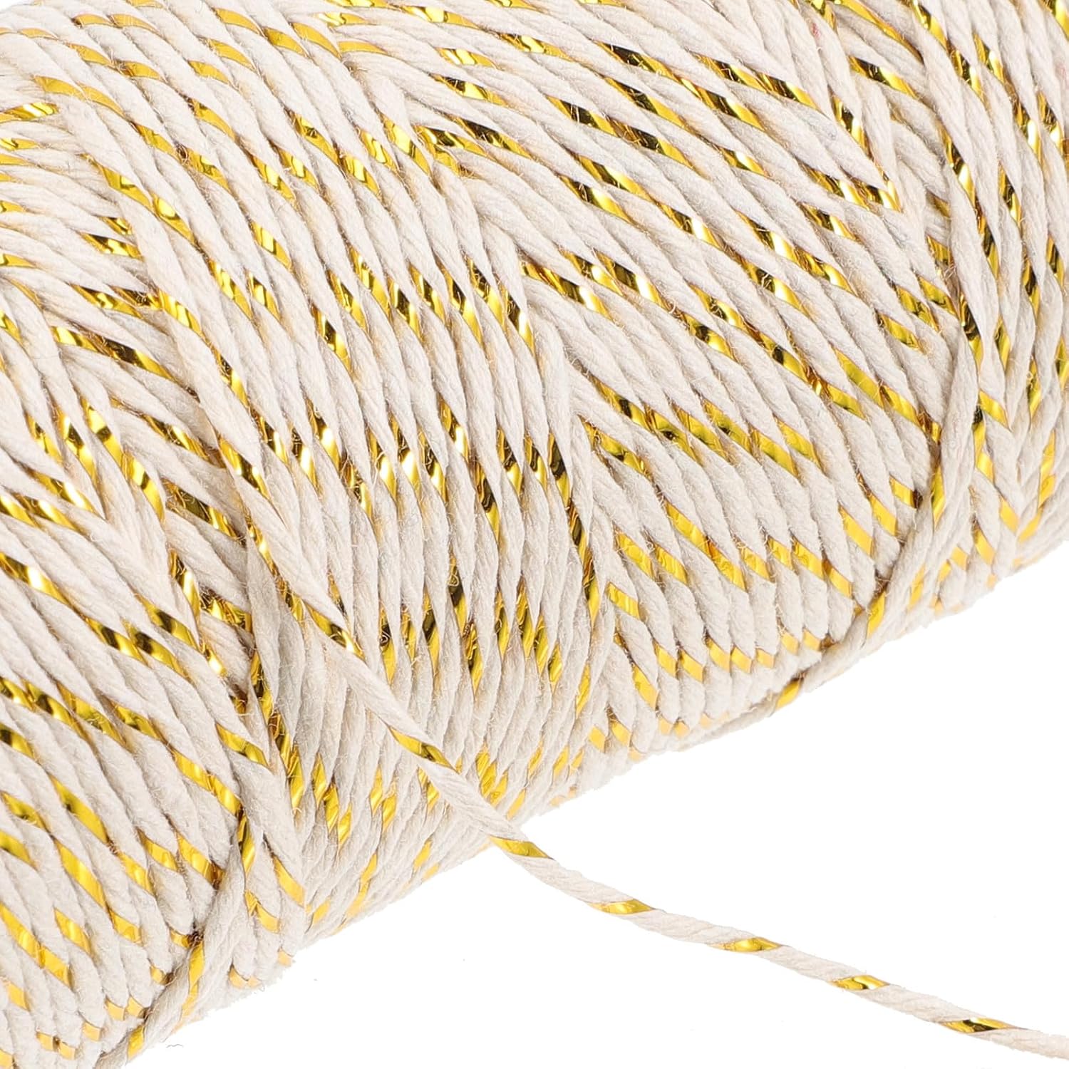 Cotton Rope Twine with Gold and Silver Threads for Gift Wrapping and Holiday Decoration, Supple to Touch, Multi-Functional Bag Ropes for Invitation Tag Line and DIY Crafts