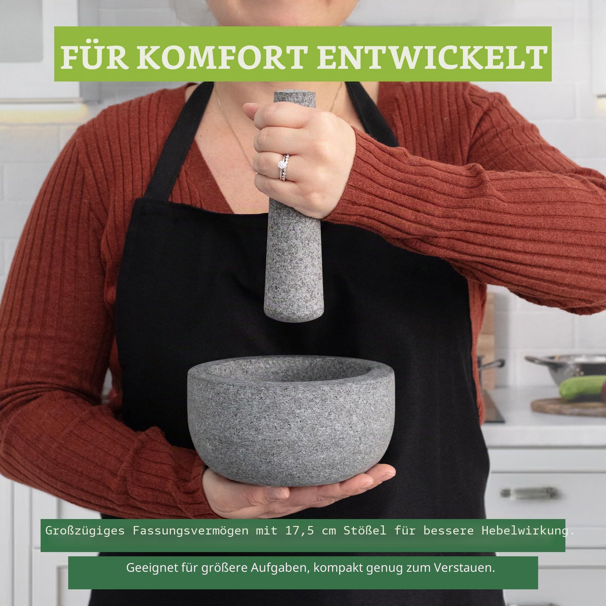 Mörser – Mörser mit Stößel – Mörser mit Stößel Granit – Hochwertiger Granit Mörser - Keine Abreibung - Ø 16 cm mit 500 ml Volumen - Mortar and Pestle