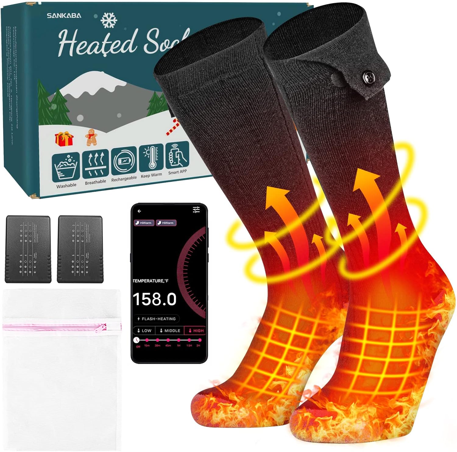 Heated Socks,Heated Socks for Men Women,Smart App Electric Heated Socks