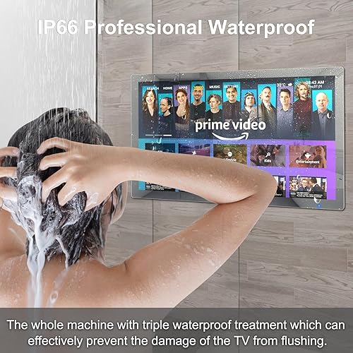 Miniatura 3 de Haocrown Espejo de baño inteligente 4K Ultra HD de 32 pulgadas, resistente al agua IP66, asistente de voz integrado con sistema operativo Android 13