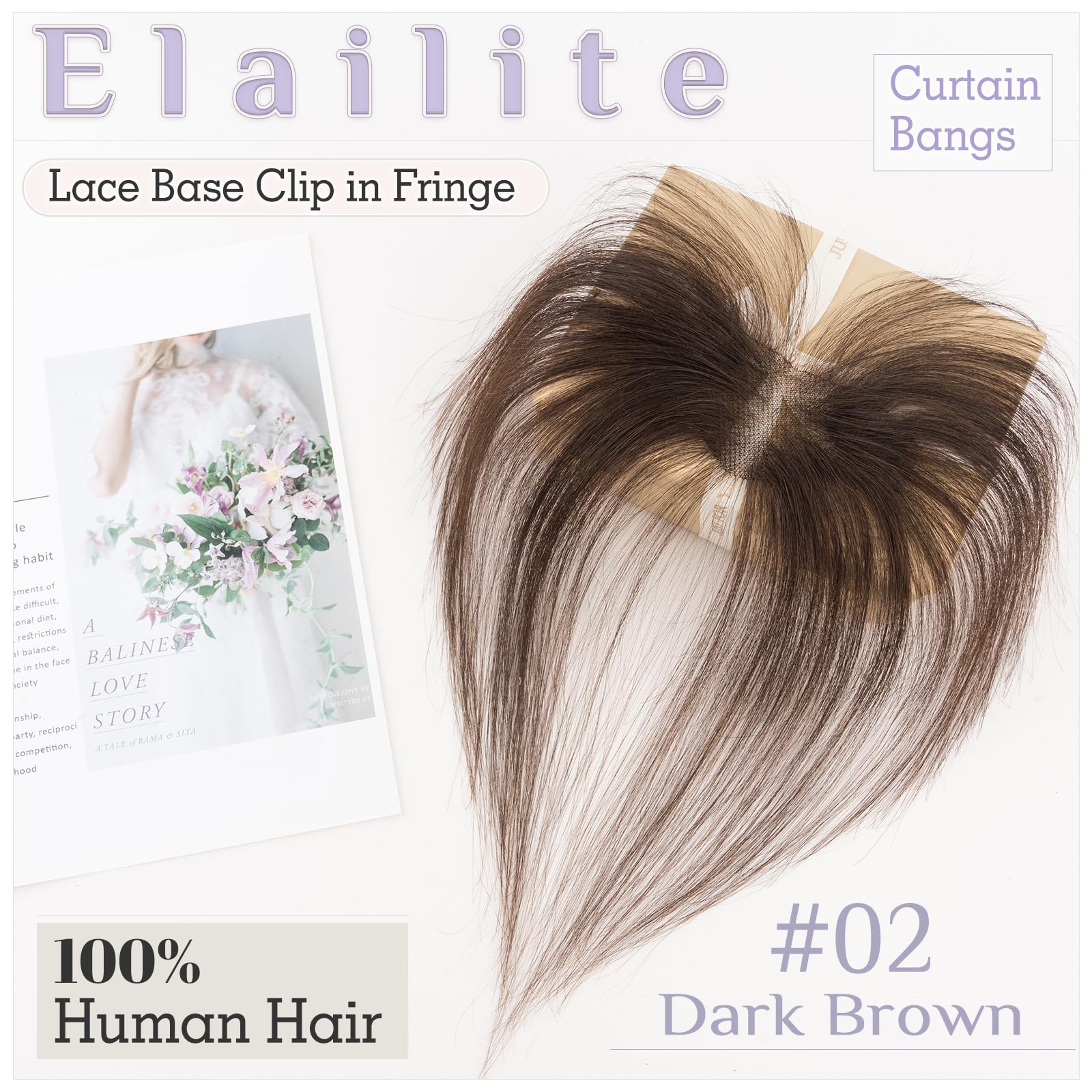 Elailite Clip in Bangs Human Hair Fringe Side Bangs Split Curtain Bangs Real Hair Lace Base 360°Cover Top HairPieces 8 Inch - Image 3
