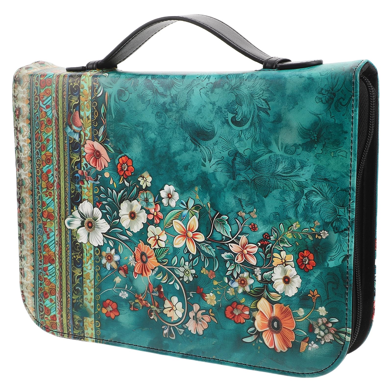 Copertina per Bibbia in pelle con motivo floreale, custodia per Bibbia vintage, custodia protettiva per notebook in pelle PU con maniglia, borsa per il trasporto di libri, ideale come regalo