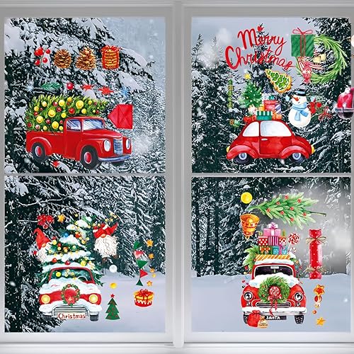 Miniatura 8 de Calcomanías para ventana de camión rojo de Navidad 2024, 9 hojas, 105 unidades, calcomanías rojas de Navidad para camión, calcomanías