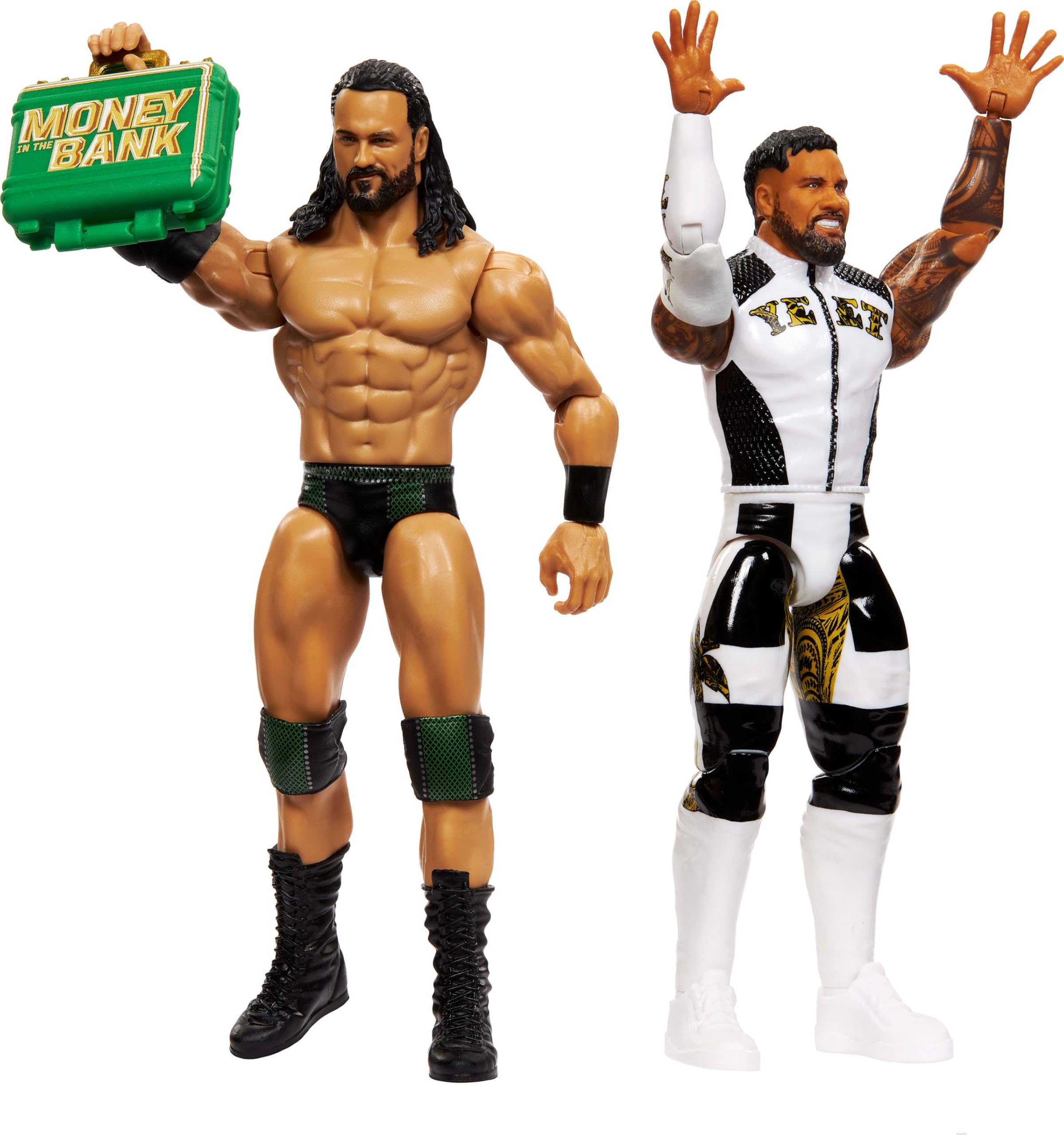 Mattel WWE Main Event Showdown Lot de 2 figurines avec accessoire, série #23 Jey USO vs Drew McIntyre à collectionner, 15,2 cm