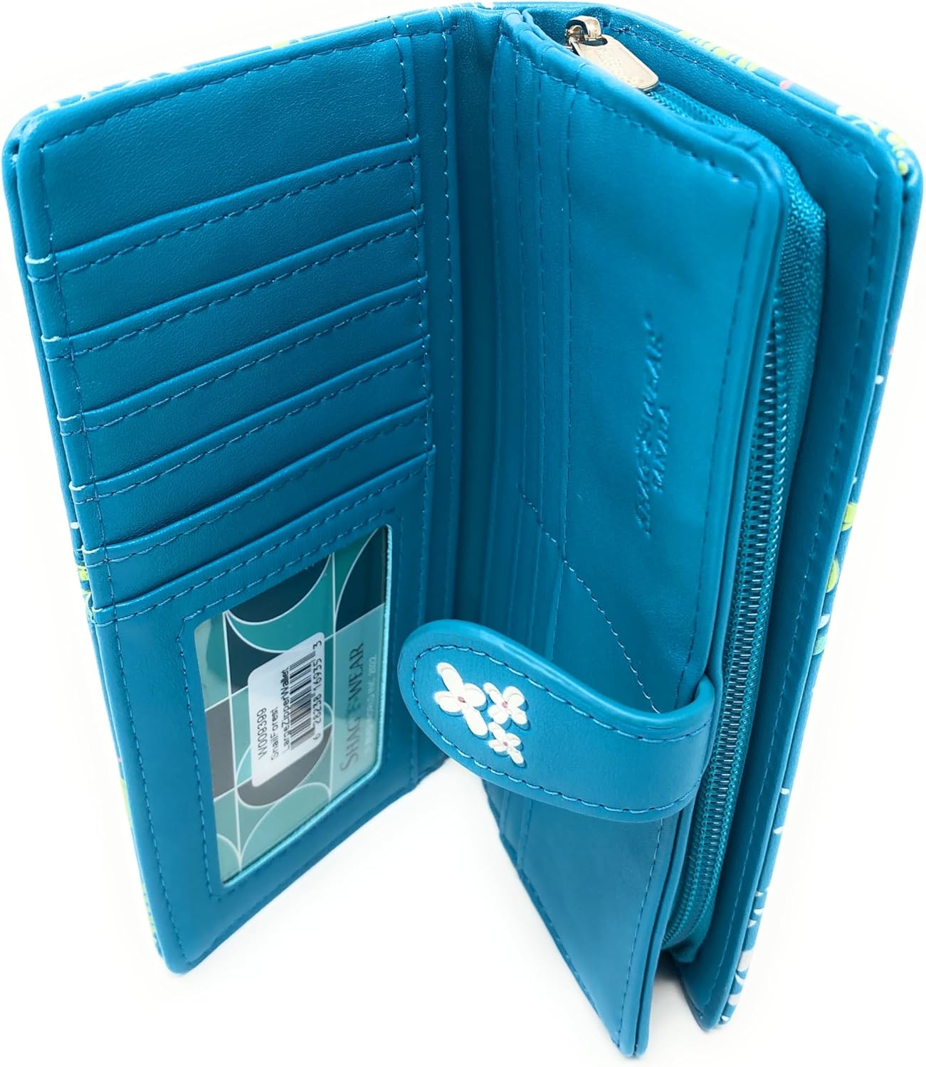 Shag Wear Snail Forest Large Wallet Vegan Faux Leather Nature Design Clutch with Card Slots Bill Compartments ID Window Zippered Coin Pocket 7" Teal - Image 4