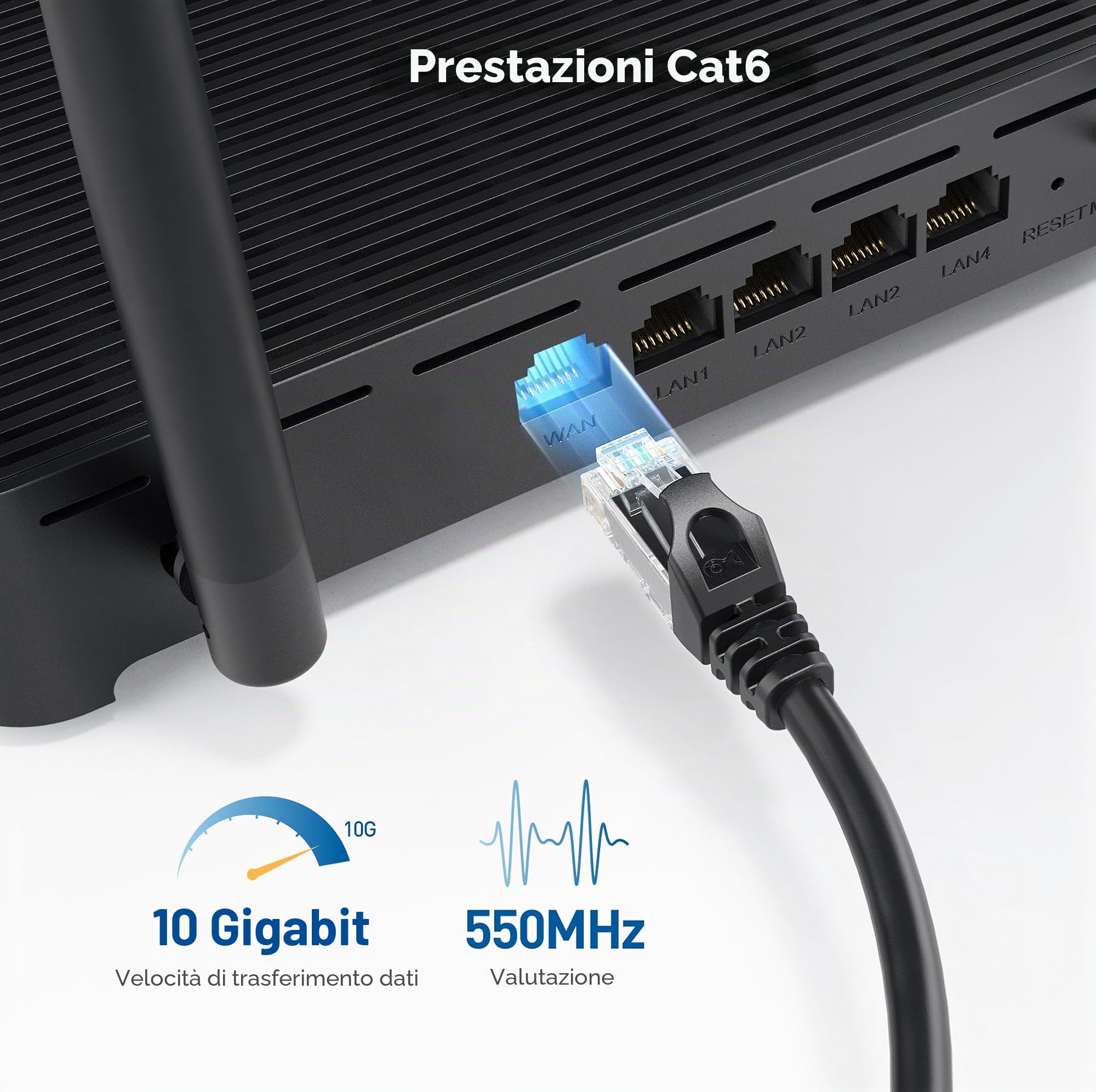 Cable Matters Confezione da 5 cavi Ethernet Cat6 corti da 10 Gbps, antigroviglio, 0,3 m (cavo Cat6, cavo Cat 6) in nero, 0,3 metri