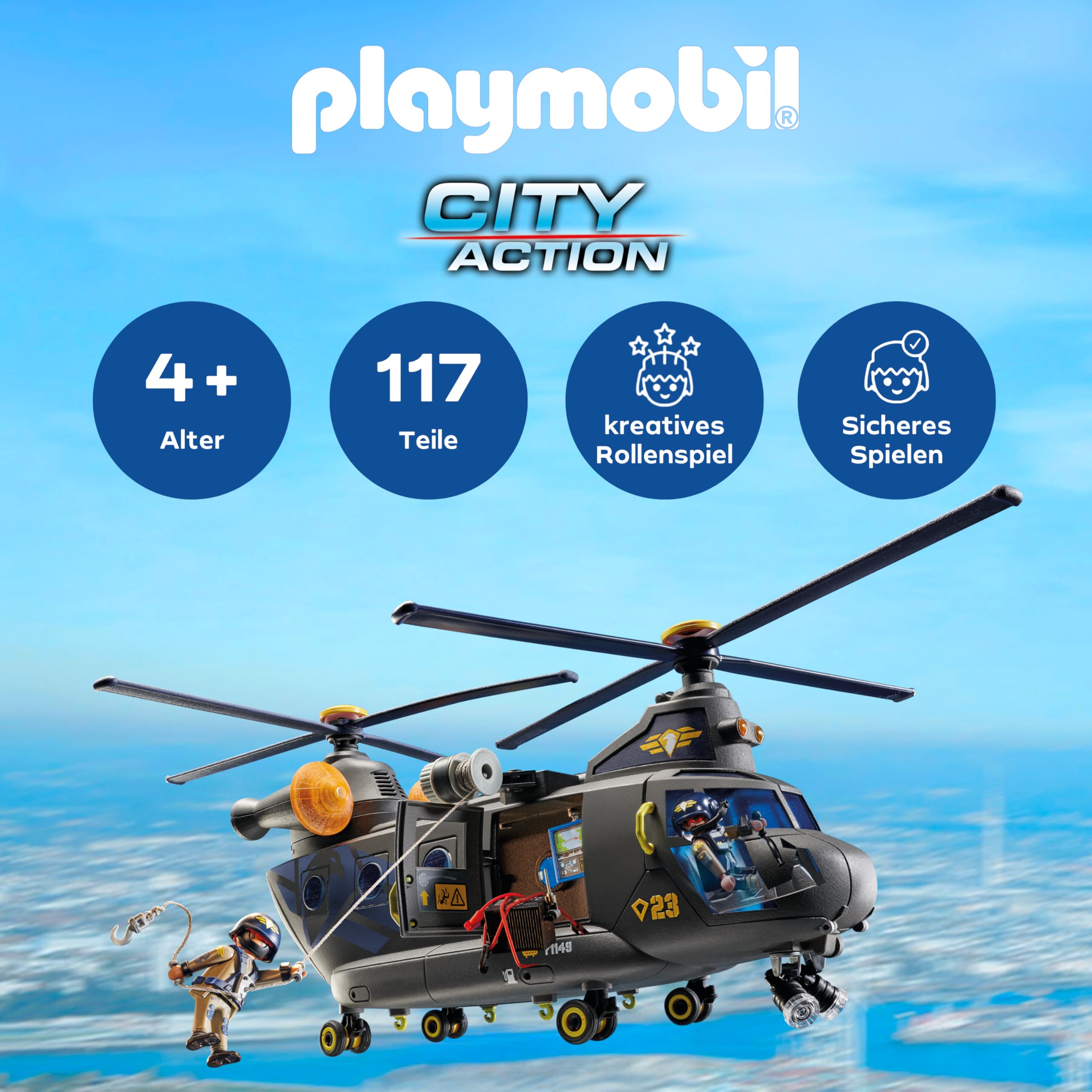PLAYMOBIL | City Action | SWAT-Rettungshelikopter | Detailreicher SWAT-Rettungshelikopter mit Licht- und Soundmodul | Spielzeug für Kinder ab 5 Jahren | 71149