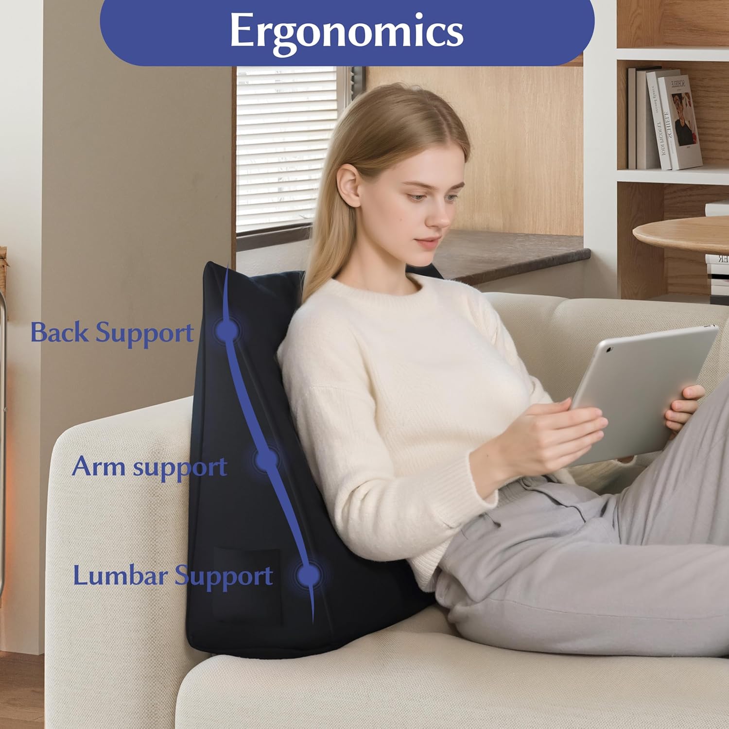 WOWMAX Back Pillow for Bed Sitting up-Bed Wedge Pillow Back Support Pillows for Bed & Sofa Couch, 85% Linen 15% Cotton Blend, Black