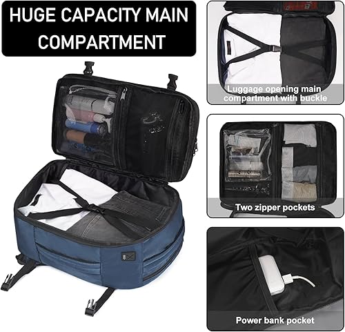 Miniatura 4 de ECOHUB Mochila de viaje para artículos personales con 13 bolsillos, bolsas de transporte para aviones, Azul, Negocios