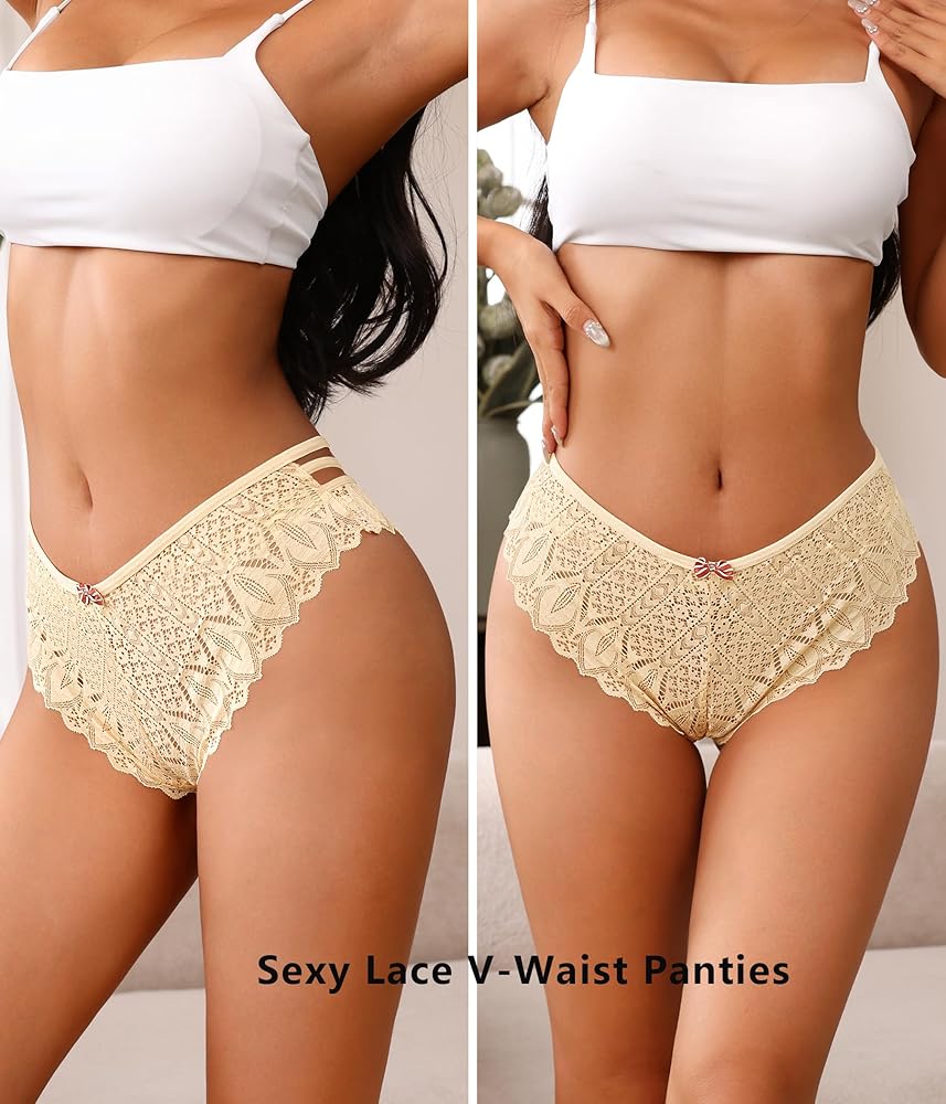 OLIKEME Women Lace Criss Cross Panties Bikini Sexy Underwear